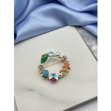 Kumsal Konseptli Rengarenk Inci Detaylı Tasarım Broş Yaka Iğnesi