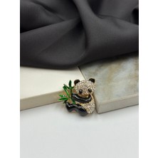 Taşlı Sevimli Panda Figürlü Broş Yaka Iğnesi