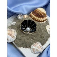 Siyah Istiridye Icinde Inci Konseptli Tasarım Broş Yaka Iğnesi