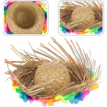 Natural Renkli Püsküllü Örme Hasır Hawaii Şapka