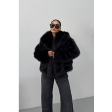 Kadın Kürk Şık Geniş Yaka Astarlı Çıtçıt Düğmeli premium kürk