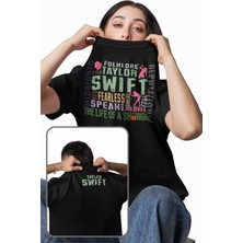 Unisex Renkli Taylor Swift Ense Baskılı Tişört, Oversize Müzik Temalı Bisiklet Yaka T-Shirt