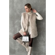 Sun Style Kürk ve Astarlı & Cepli Uzun Yelek -Geniş Beden