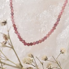 925 Ayar Gümüş Altın Kaplama Pembe Turmalin Doğal Taşlı Kolye - NGS00121