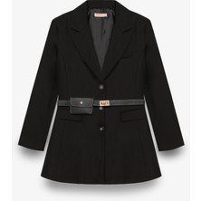 Kemerli Çanta Aksesuarlı Blazer Ceket Elbise Siyah