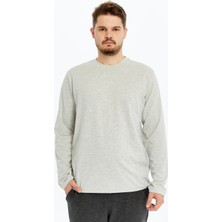 Defy's Erkek Organik Pamuklu Yuvarlak Yaka Regular Fit Gri Melanj Basic Uzun Kollu Tişört