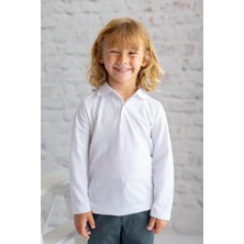 Unisex Çocuk Uzun Kollu Polo Yaka T-Shirt - Beyaz