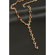 Yuvarlak Zirkon Taşlı Çelik Y Kolye