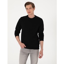 Pierre Cardin Erkek Siyah 3 Iplik Regular Fit Içi Polarlı Bisiklet Yaka Basic Sweatshirt 50315021-VR046