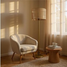 Farel Gold Ayaklıı Rattan Şapkalı Silindir Lambader