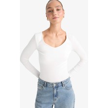 DeFacto Slim Fit Basic Düz Modal Uzun Kollu Tişört F7153AX25AU