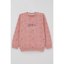 Breeze Kız Çocuk Sweatshirt Kalp Desenli Yazı Baskılı 1.5-5 Yaş, Gülkurusu