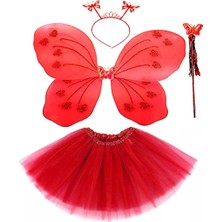 Eğitici Çocuk Kırmızı Kelebek Kostümü - Kırmızı Kelebek Kostüm Aksesuar Seti 4 Parça