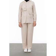 Nervür Detaylı Inci Pant. Takım - Bej