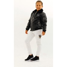 08-14 Yaş Erkek Çocuk Siyah Renk Kürk Yaka Deri Mont