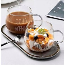 2 Li Good Morning Günaydın 400 ml Borosilikat Cam Kupa Klasiik
