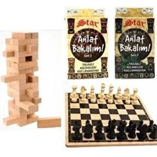 Brother Toys Ahşap Satranç Takımı ve Jenga Anlat Bakalım 3'lü Oyun Seti Premium Tasarım ile Eğlenceli