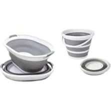 Gri Katlanabilir Çamaşır Sepeti Katlanır Kova 2li Set