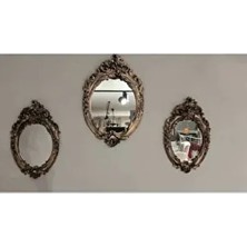 Peramari Dekoratif Üçlü King Ayna Takımı Poliresin Gold-Eskitme Yuvarlak Tasarım