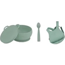 3'lü Set Kapaklı Kase River Green, Nam Nam Kaşık River Green, Mama Önlüğü