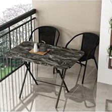 Siyah Mermer Desenli Katlanabilir Masa 60X90 cm