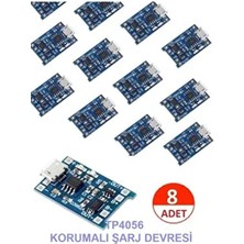 TP4056 Mikro USB 18650 Lityum Pil Şarj Devresi + Bms Koruma Özellik Powerbank Şarj Modülü 8 Adet