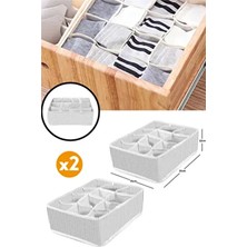 2 Adet - 12 Bölmeli Organizer Çekmece Içi Düzenleyici Gri-Beyaz