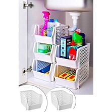 Nesto Home 2 Katlı Ayrılabilir Plastik Banyo Mutfak Rafı Toparlayıcı Modern Tasarım