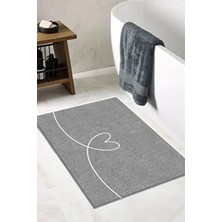 Yıkanabilir Kalpli Banyo Halısı Paspası Tek Parça Gri (60X100) DC-8047 DC-8047