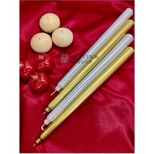 Köktekin Shop Gold Beyaz Renk Sedefli Kokulu Konik Şamdan Mum 4 Adet Kokusuz Özel Set