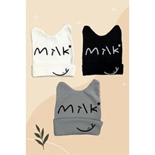 Milk Yazılı 3'lü Pamuklu Penye Bere Seti