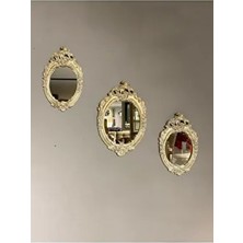 Peramari Dekoratif Üçlü King Ayna Takımı Poliresin Krem-Eskitme Yuvarlak Tasarım