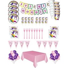 Barn Members Ünicorn Temalı 8 Kişilik Lüks Doğum Günü Parti Süsleme Seti Pembe Renkli
