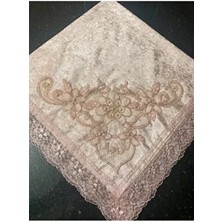 ayhanhome Kadife Fransız Güpürlü Dantel Inci Işlemeli Pudra Lüks Bohça 1 Parça Özel Model