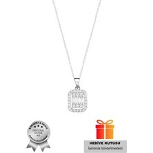 Ada Life Gümüş 925 Ayar Gümüş Rodyum Kaplama Zirkon Taşlı 3 Taş Baget Kolye Özel Kutulu