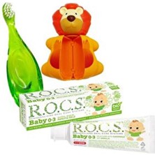 0-3 Yaş Papatya Özlü Bebek Diş Macunu 35ML + Rocs 0-3 Bebek Diş Fırçası + Fırça Saklama Kabı