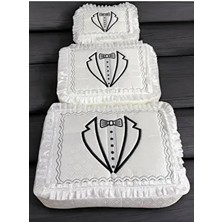3'lü Damat Fiyonk Figürlü Çeyizlik Saten Bohça Nişan Gelin Damat Hurç Seti