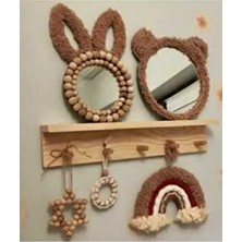 Hasodi Kahverengi Makrome Çocuk Odası Dekorasyon Seti Yuvarlak Tasarım Ayna ile Şık Görünüm