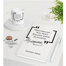 BK Gift Atatürk Öğretmen Temalı Beyaz Defter Kalem Türk Kahvesi Fincanı Seti-1
