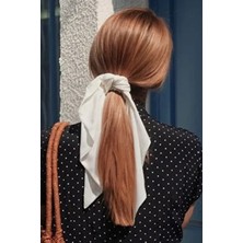 C&E Design Kadın Ipek Fular Lastik Toka Beyaz Renkli Şık Desenli Aksesuar