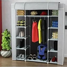 Pormet Çift Yandan Raflı Bez Dolap Güçlendirilmiş Pvc Profil Kaliteli Gri