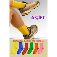 Esinti Renkli Desenli Unisex Soket Çorap 6 Parça Pamuklu Esnek ve Rahat Kullanım İçin Düz Tasarım