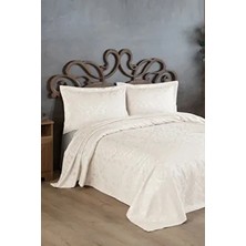 Bir Home Sierra Jakarlı Çift Kişilik Yatak Örtüsü Krem Çiçekli Pamuk Polyester Solmaya Dayanıklı