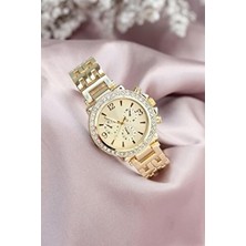 İstliv Taşlı Model Tasarım Kadın Kol Saati Altın Renkli Su Geçirmez Çelik Kasa ve Kordon ile Şık