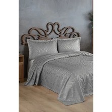 Bir Home Sierra Jakarlı Çiçekli Şönil Yatak Örtüsü Gri 240 x 250 cm Dolgusuz ve Solmaya Dayanıklı