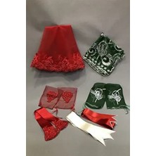 Lüks Kırmızı Gelin Duvağı Damat Örtüsü ve Takı Kurdele Seti Kına Örtüsü