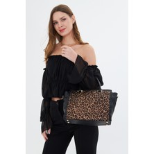 Morpelikan Siyah Süet Baskı Desenli Kadın El Omuz Çantası