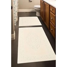 Madame Clean Home Lotus 2'li Pamuklu Klozet Takımı, Krem Banyo Paspas Seti