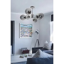 Fer Avize Fer Oscar Lüks Tasarım Krom Renk Kasa Füme Camlı Metal Avize 6'lı Modern Salon Mutfak Yatak Odası