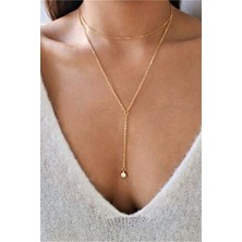 H&E Design Kadın 2'li Gold Kaplama Uzun Zincir Kolye Altın Renkli Şık Tasarım